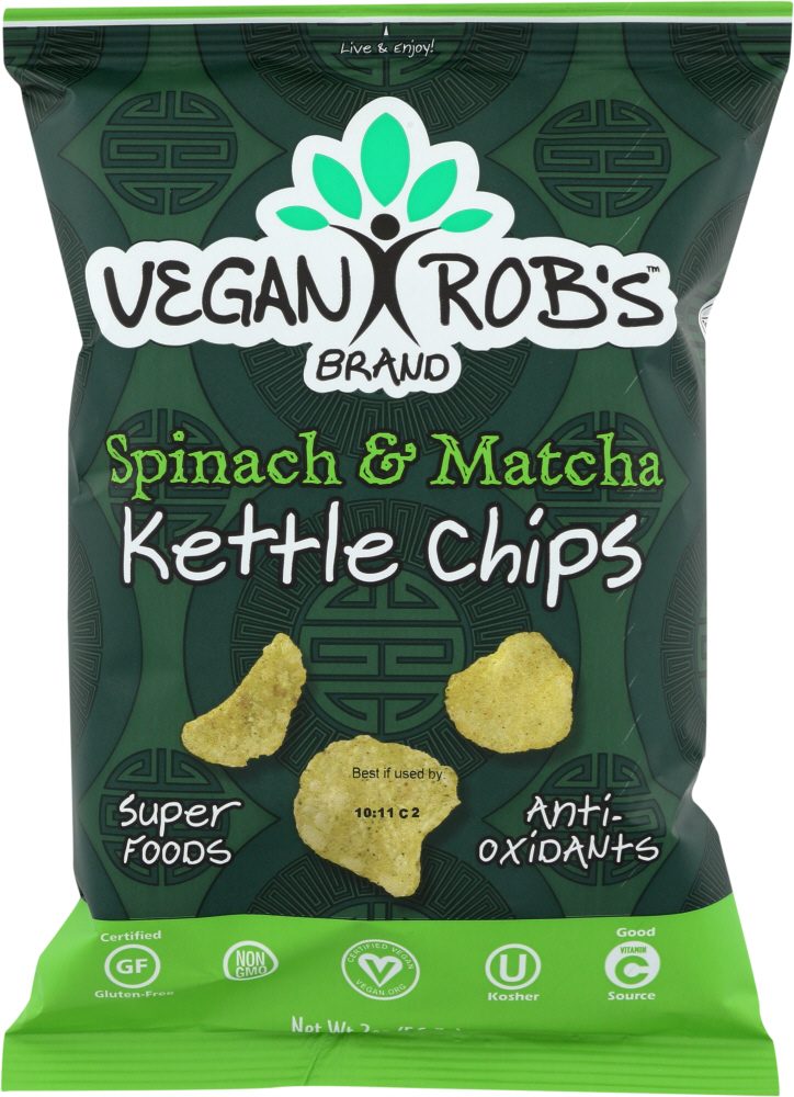 VEGANROBS: Spinach & Matcha Kettle Potato Chips, 2 oz - 0859941005571