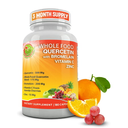 Supplements Studio Quercetin with Bromelain-Zinc-Vitamin C-Ginger-Bioflavonoids Organic Whole Foods Immune Cardiovascular & Respiratory System Support Natural Antioxidant Vegan Non-GMO 180 Caps - 860000149761