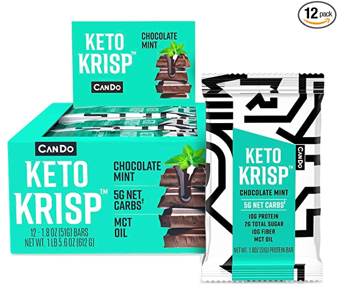  Keto Krisp Keto Snack Bars - Low-Carb, Low-Sugar High Protein Bars - (12 Pack, Chocolate Mint) - Gluten-Free Crispy, Perfectly Delicious Meal Replacement, Healthy Diet & Weight Loss Keto Food  - chocolate