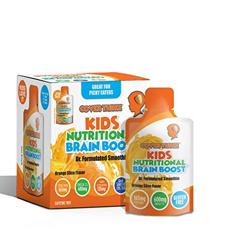 Kids Nutritional Brain Supplement - Boost Child Memory Focus Calmness - Support Brain Immune Vision Heart Health - Omega Fish Oil DHA Vitamin C Turmeric Resveratrol - Liquid Squeeze Pouch - 860000873604