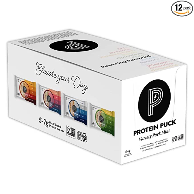  Protein Puck Mini Protein Bars, Variety Pack, Case of 12 - High Protein Snacks with 6 grams of Vegan Protein - Gluten-Free, Non-Dairy, Non-GMO Breakfast Snack Bar - Premium Plant-Based Healthy Snacks…  - 860001201093
