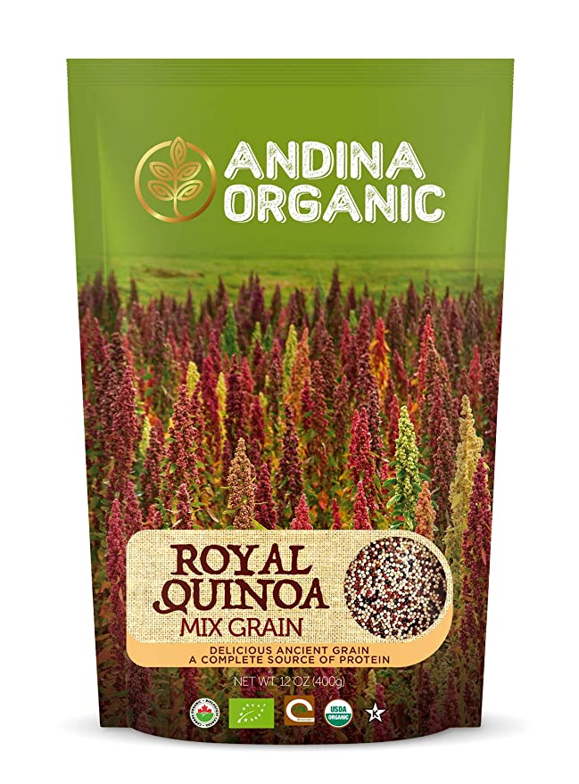  Andina Organic - Premium Tricolor Quinoa Grain | Gluten Free Pre-Washed Organic Quinoa | Protein Rich Whole Grain Royal Quinoa | Rainbow Quinoa (400Grams / 14.11oz pk))  - 860001615531