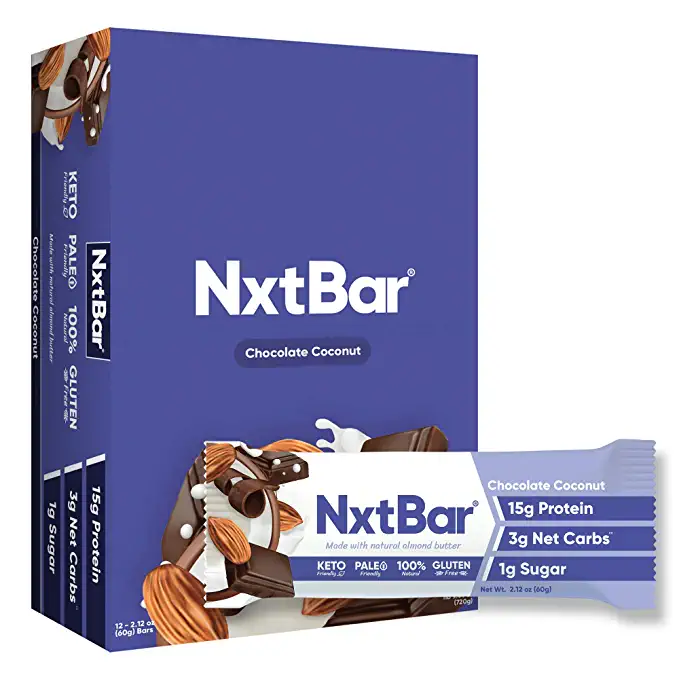  NxtBar Chocolate Coconut Protein Bar | Keto and Paleo Friendly Low Carb Low Sugar Low Calorie Bars | Keto Friendly Healthy Snacks For Adults (12 pack) | 2g Sugar, 4g Net Carbs, 15g Protein  - 860001974553
