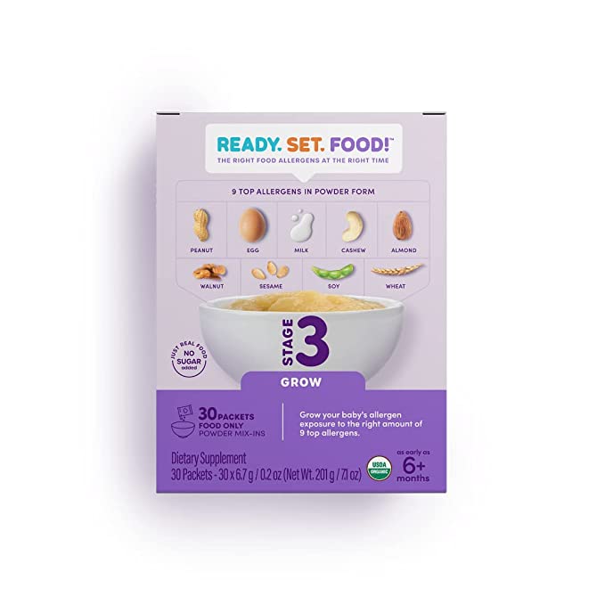 Ready Set Food | Early Allergen Introduction Mix-ins for Babies 4+ Mo | Stage 3 - 30 Days | 9 Top Allergens - Organic Peanut Egg Milk Almond Cashew Walnut Sesame Soy Wheat | For Food | ReadySetFood - 860003088081