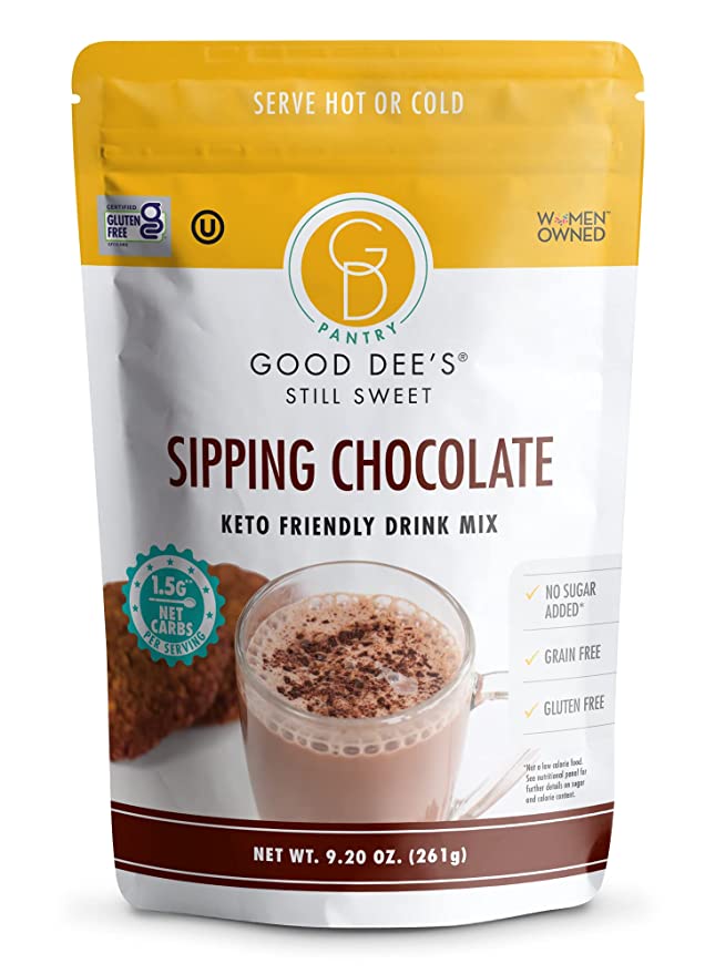  Good Dees Sipping Chocolate Keto Drink Mix, Chocolate Flavor Low Carb Hot Cocoa Mix, No Sugar Added, Gluten Free, Soy-Free, Dairy-Free & Vegan, Diabetic & Atkins Friendly (1.5g Net Carbs)  - 860003485477