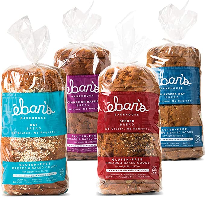 Eban's Bakehouse Fresh Baked Gluten-Free Bread - 4 Loaf Variety Pack - Cinnamon Raisin, Flaxseed Oat, Seeded, and Oat - 100% Natural - Soy, Wheat and Dairy Free, Preservative Free (26oz, 737g Each) - 860003750209