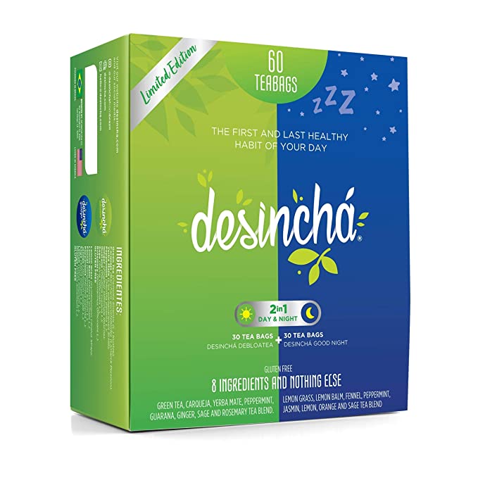 Desincha Tea Mix - Day & Night Time Detox Tea I Teatox to Increase Energy, Body Detox, Colon Cleanse, Supports Mental Focus & Metabolic Health I Reduce Bloating I 8 Natural Ingredients I 60 Day Supply - 860004871231