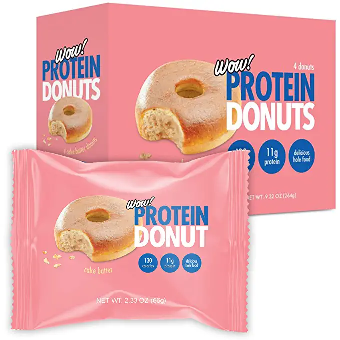  Wow! Protein Donuts, High Protein Snacks, Low Carb, Low Calorie, & Low Sugar, Healthy Snack with 11g of Protein (Cake Batter, Pack of 4)  - 860005333608