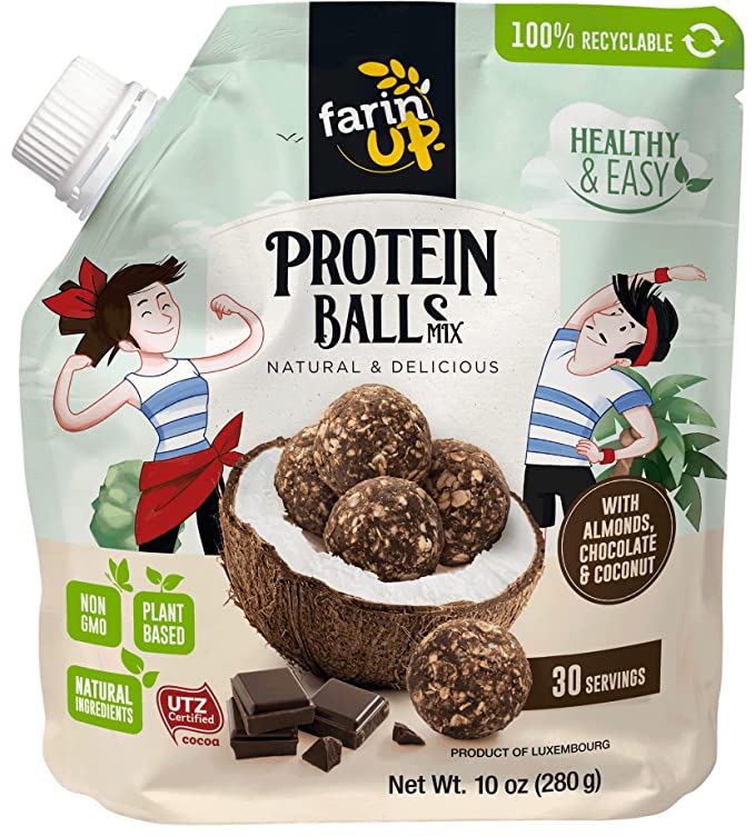  Farin'Up No Bake Protein Balls Mix, Chocolate, Almonds & Coconut, 1 bag x 10 oz. Plant Based, Non-Gmo, Natural Ingredients. Healthy Snacks for Work, School, Sport.  - 860006314934