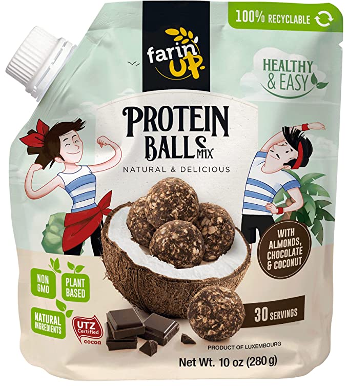 Farin'Up No Bake Protein Balls Mix, Chocolate, Almonds & Coconut, 1 bag x 10 oz. Plant Based, Non-Gmo, Natural Ingredients. Healthy Snacks for Work, School, Sport. - 860006314934