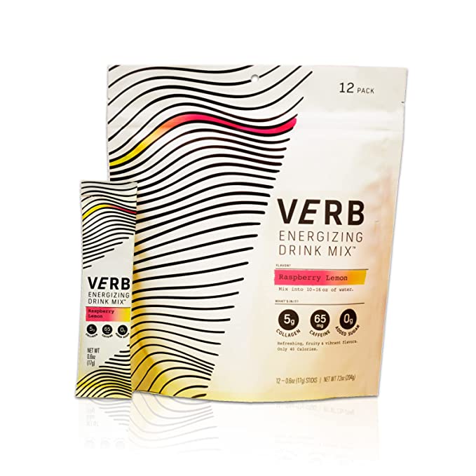  Verb Energy Drink Mix Packets - Raspberry Lemon - Caffeine from Organic Green Tea - Hydration Powder - Low Calorie - No Added Sugar - Vitamin B - Collagen - 16g (Pack of 12)  - 860006745639