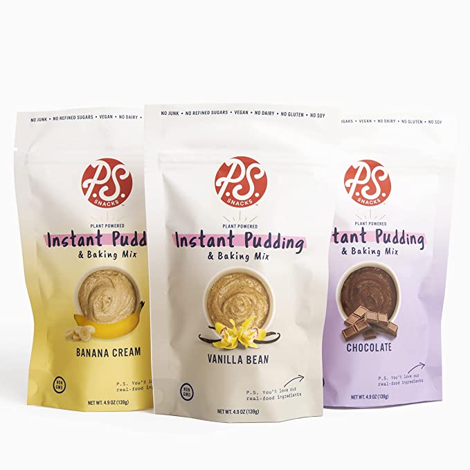  P.S. Snacks Instant Pudding & Baking Mix (Variety Pack of 3, Vanilla Bean, Chocolate and Banana Cream), Plant Based, Gluten Free, 70% Less Sugar, Dairy Free, Vegan  - 860006917838