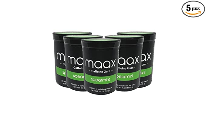 Maax Caffeine Gum | 125mg of caffeine per piece | Spearmint | 125 total pieces per box …  - 860007423727