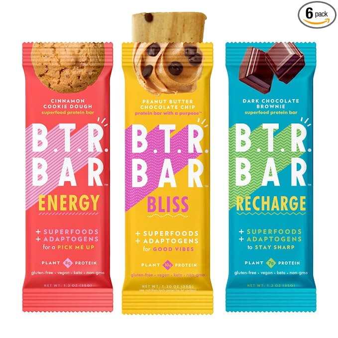 B.T.R. BAR Superfood Keto Bars - 6 Sampler Pack Energy Bars - Low Carb Protein Bars - No Added Sugar - High Fiber Vegan Bars  - 860008251824