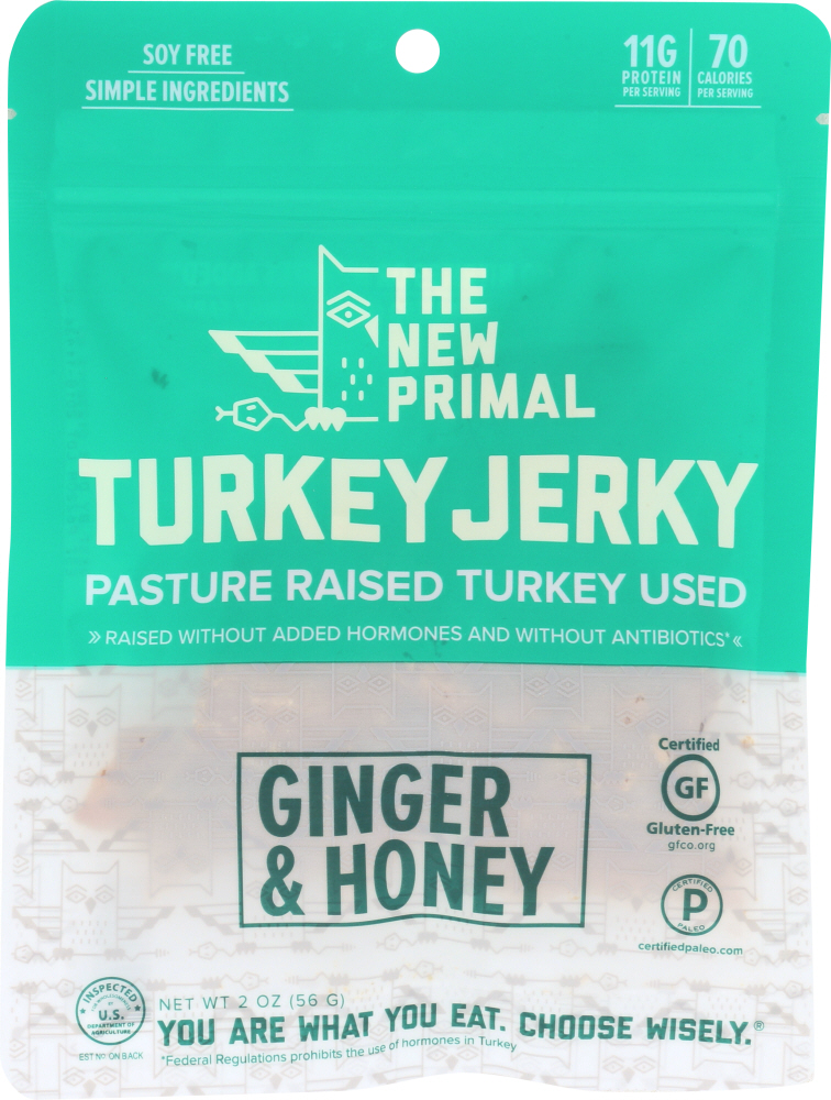 THE NEW PRIMAL: Ginger & Honey Jerky Free-Range Turkey, 2 oz - 0860060000101