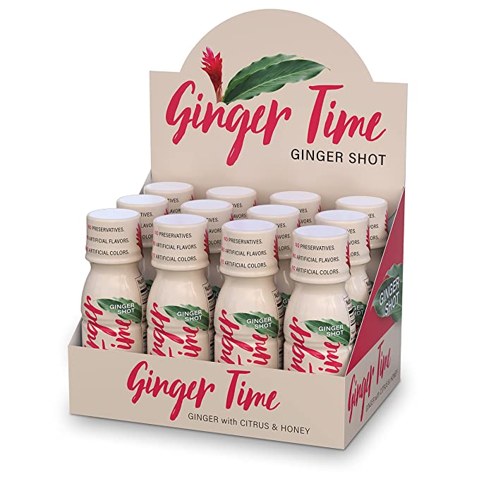 Ginger Time Ginger Shots - Ginger with Citrus & Honey | Non-GMO | No Preservatives or Artificial Flavors/Colors/Sweeteners | B Vitamins | No Need for Refrigeration (12 Pack) - 860087001419