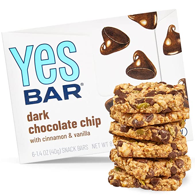  YES Bar – Dark Chocolate Chip – Plant Based Protein, Decadent Snack Bar – Vegan, Paleo, Gluten Free, Dairy Free, Low Sugar, Healthy Snack, Breakfast, Low Carb, Keto Friendly (Pack of 6) - 860132001418