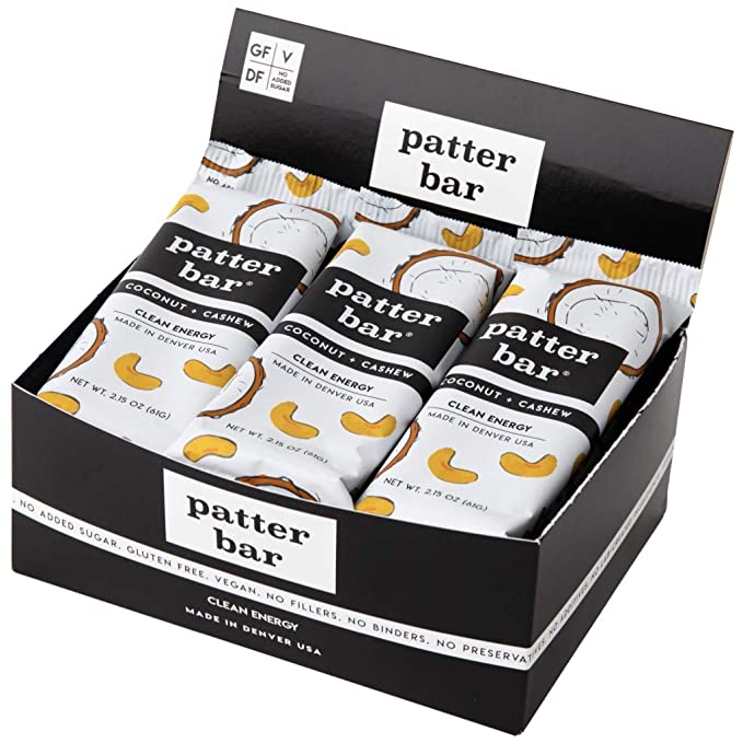Patter Bar (Coconut Cashew, 12-pack Whole 30, Paleo, Vegan, No Added Sugar, Gluten Free, Dairy Free, Plant Based Energy Bar) - 860162001501