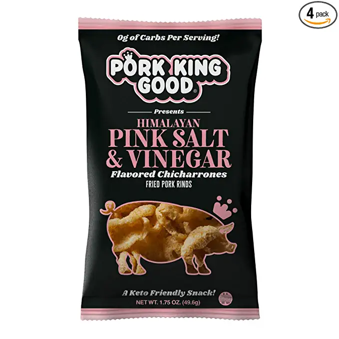  Pork King Good Himalayan Pink Salt & Vinegar Pork Rinds (Chicharrones) (4 Pack) Keto Friendly Snack - 860199002298