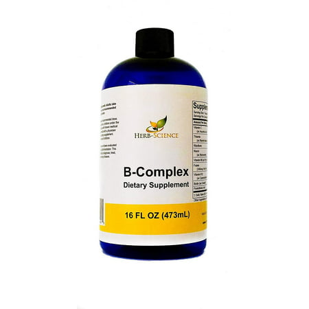 Herb-Science 16oz Super B Complex Vitamins with Vitamin C Liquid Alcohol-FREE ALL Vitamins B Including B1 B2 B3 B5 B6 B7 B9 B12 Folic Acid Niacin Biotin. Vitamin B-Complex - 860255002583
