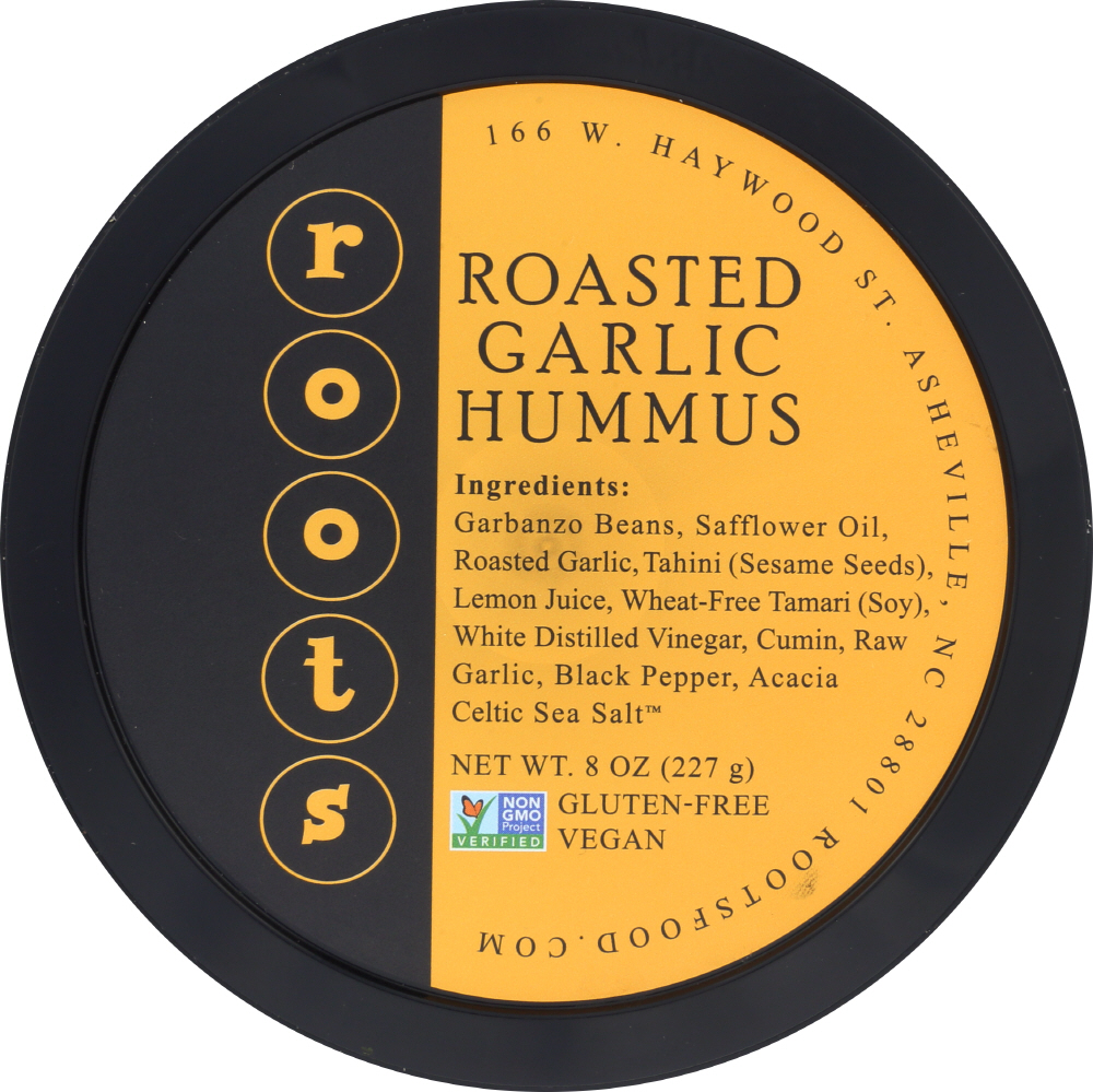 ROOTS HUMMUS: Roasted Garlic Hummus, 8 oz - 0860971000016