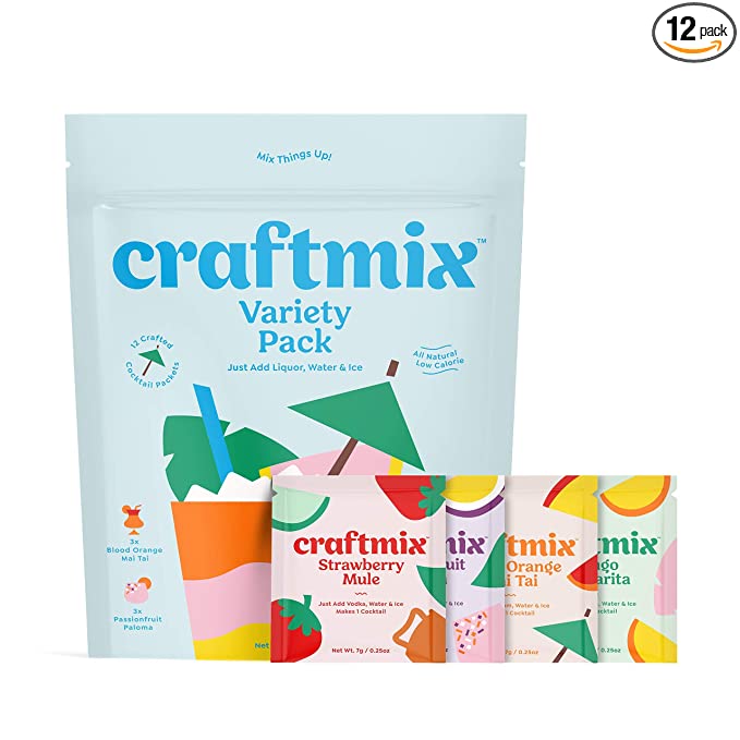Craftmix Cocktail Mixers Variety Pack Mai Tai Margarita Mule Paloma Flavors Gift Travel Kit Skinny Natural Low Sugar Calorie Keto Mocktail Juice Drink Mix Set Alcohol Free Girl Bitters Beverage - 862687000465