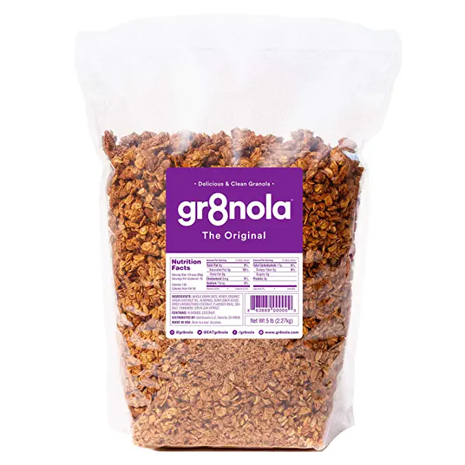  gr8nola THE ORIGINAL - Healthy, Low Sugar Bulk Granola Cereal - Made with Superfoods, Whole Almonds, Honey, Cinnamon and Flaxseed, Soy Free, Dairy Free and No Refined Sugar - 4.5lb Resealable Bag - 863889000000