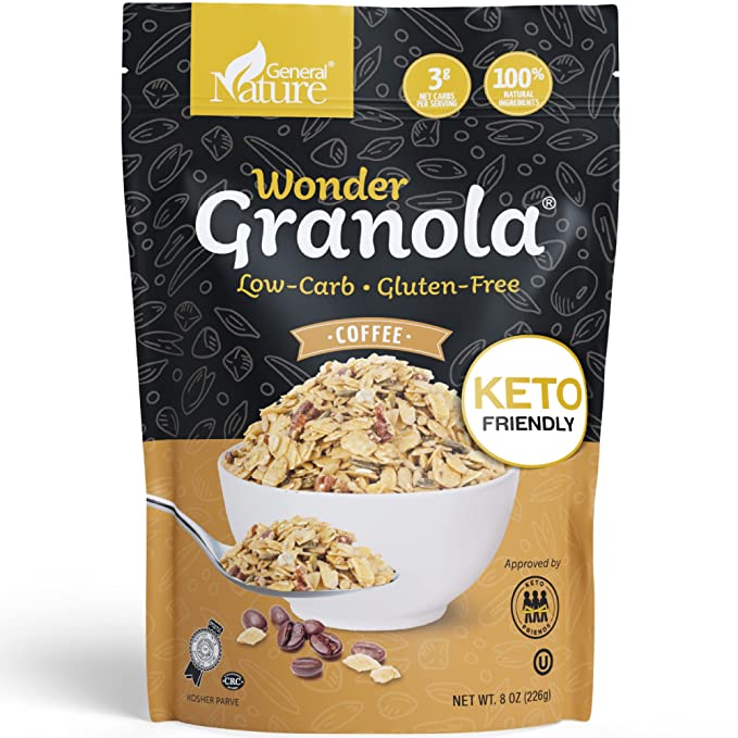  General Nature Keto Granola Low Carb - Coffee Flavor - Keto Cereal Low Carb Cereal - Zero Added Sugar, 3G Net Carbs - Healthy Breakfast Low Carb Keto Nut Granola for Yogurt or Topping - Gluten Free, Vegan & Kosher - 865405000044