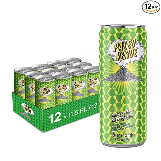  Paleo Verde 11.5oz - Green Coffee with Unroasted Coffee Beans - All Natural Carbonated Energy Drink with 180mg Caffeine - Coffee Like A Caveperson  - 865600000078