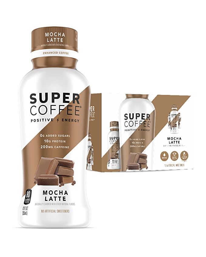 Super Coffee, Iced Keto Coffee (0g Added Sugar, 10g Protein, 80 Calories) [Mocha Latte] 12 Fl Oz, 1 Pack | Iced Coffee, Protein Coffee, Coffee Drinks, Smart Coffee - SoyFree GlutenFree  - 865891000153