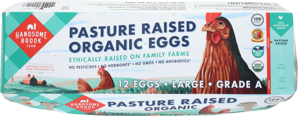HANDSOME BROOK FARM: Pasture Raised Grade A Organic Eggs, 1 dz - 0866332000107