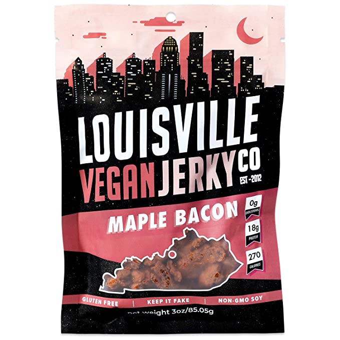  Louisville Vegan Jerky - Maple Bacon, Vegetarian & Vegan-Friendly Jerky, 18 Grams of Non-GMO Soy Protein, 270 Calories Per Bag, Gluten-Free Ingredients (3 oz)  - 867905000043