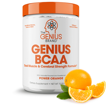 BCAA Powder– Nootropic Amino Acids & Muscle Recovery Natural Vegan Energy BCAAs Brain Boost & Focus Supplement- Genius Brand Orange - 868054000311