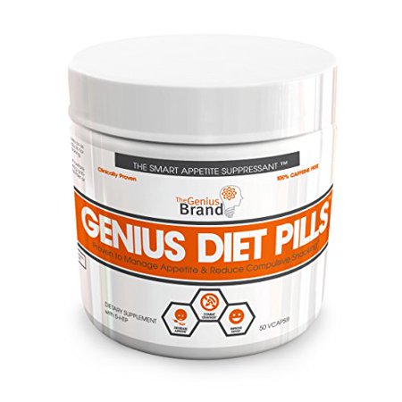 GENIUS DIET PILLS - The Smart Appetite Suppressant for Safe Weight Loss, All Natural 5-HTP & Saffron Supplement Clinically Proven As Cortisol Manager, Mood Support and Stress Reduction, 50 Veggie Caps - 868054000342