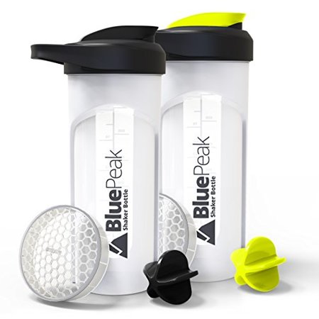 bluepeak protein shaker bottle 28-ounce, 2-pack, with dual mixing technology. bpa free, shaker balls & mixing grids included (yellow-black) - 868410000320