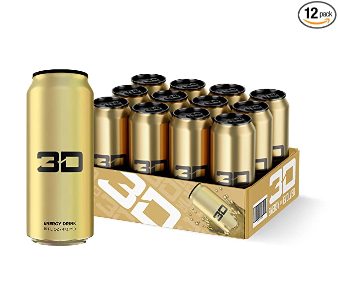  3D Sugar-Free Energy Drink, Pre-Workout Performance, Gold, 16 oz Cans (Pack of 12)  - 868784000384