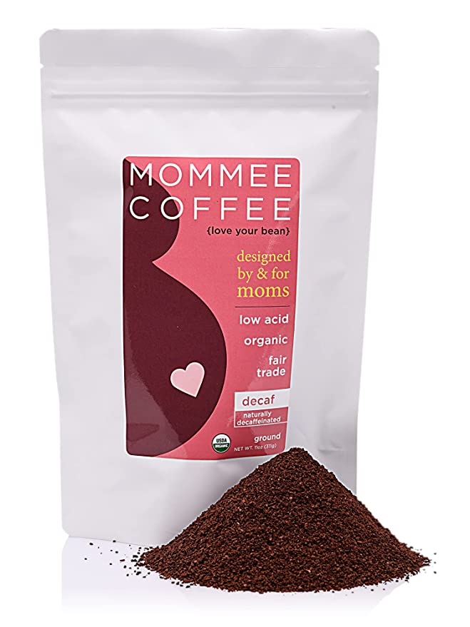  Mommee Coffee Decaf Ground Low Acid Coffee - 100% Arabica Organic Decaf Coffee Beans with Smooth Caramel Flavor - Medium Grind for Drip, Reusable One Cup Filters - 11 oz  - 868975000216