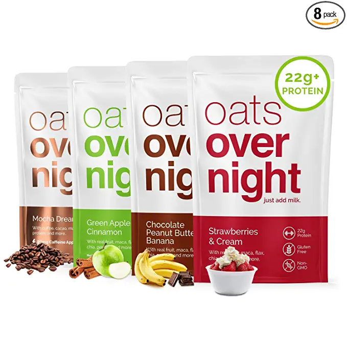 Oats Overnight - Variety Pack (8 Meals) High Protein, Low Sugar Breakfast Shake - Gluten Free, High Fiber, Non GMO Oatmeal (2.7oz per meal) - 869184000288