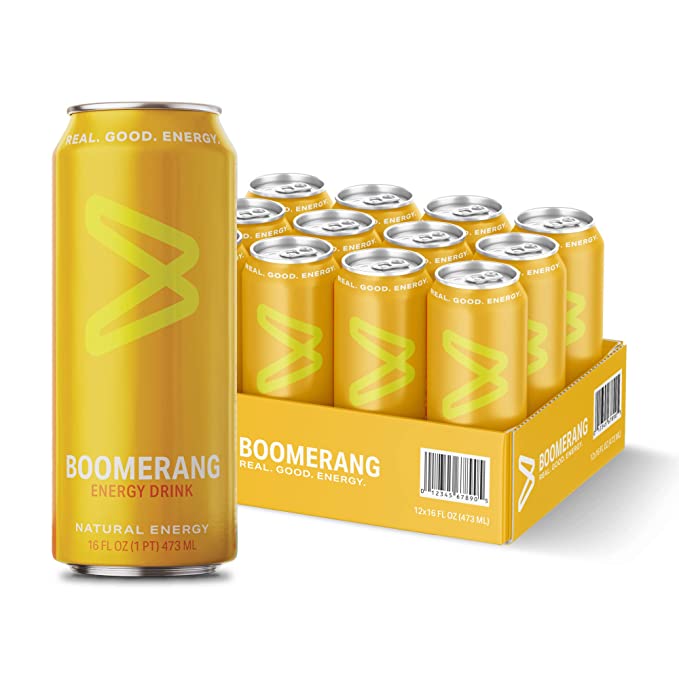  Boomerang Energy Drink | Non GMO & Vegan Energy | Natural Ingredients & Native Nootropics | Light & Refreshing Taste with All Natural Sweeteners | 16oz (Pack of 12)  - 869725000241