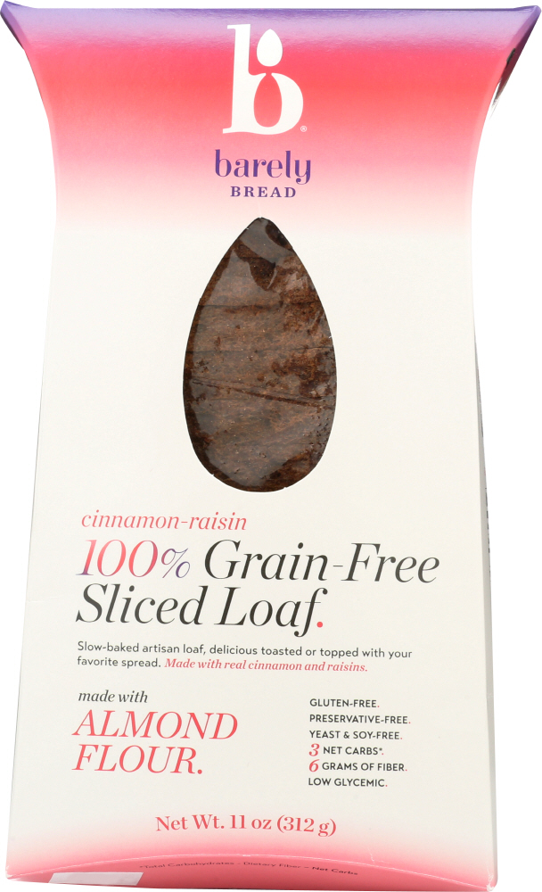 BARELY BREAD: Cinnamon Raisin Sliced Loaf, 11 oz - 0869745000146