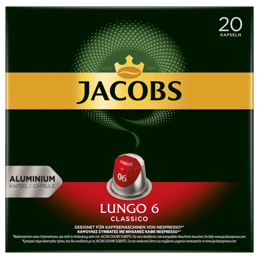 Jacobs Kaffeekapseln Lungo 6 Classico, 20 Nespresso kompatible Kapseln - 8711000371237
