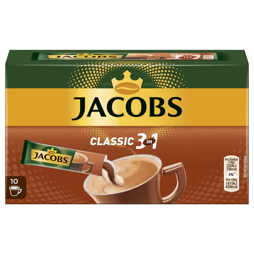 Jacobs Kaffeespezialitäten 3 in 1, 10 Sticks mit Instant Kaffee - 8711000506325