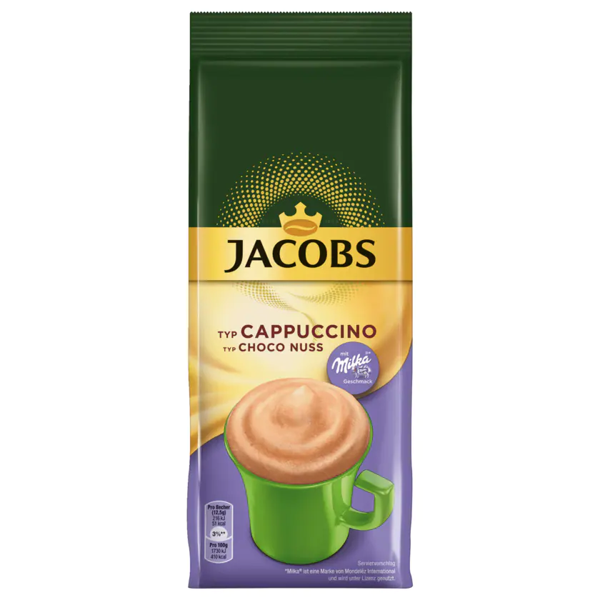 Jacobs Cappuccino Choco Nuss, Kaffeespezialitäten im Nachfüllbeutel 500g - 8711000524619