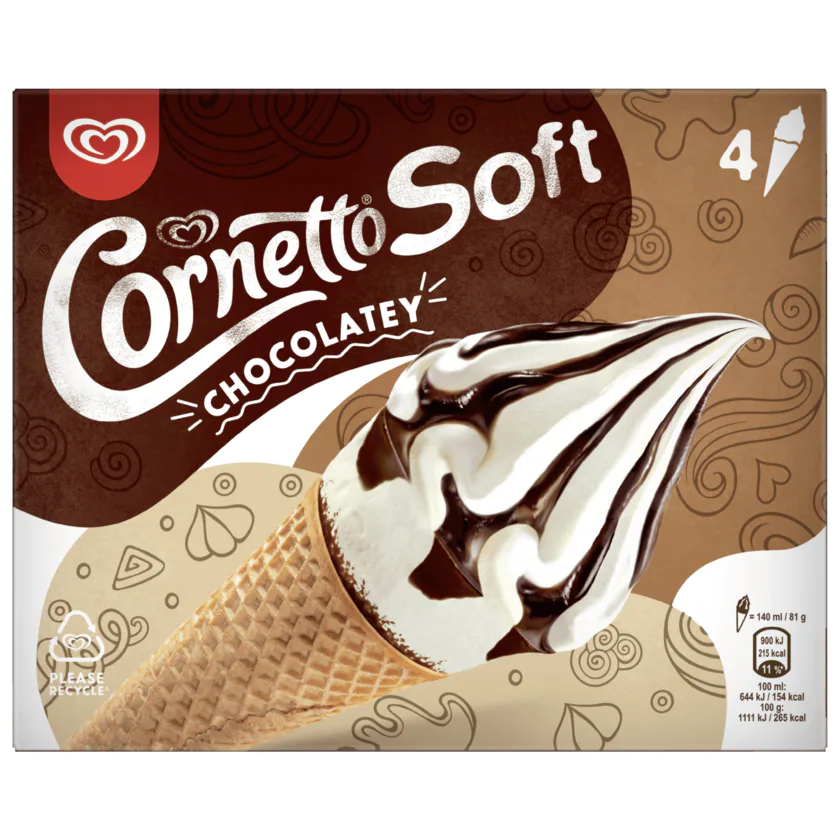 Cornetto Eis Soft Chocolatey Multipack 4 x 140 ml - 8711327489448