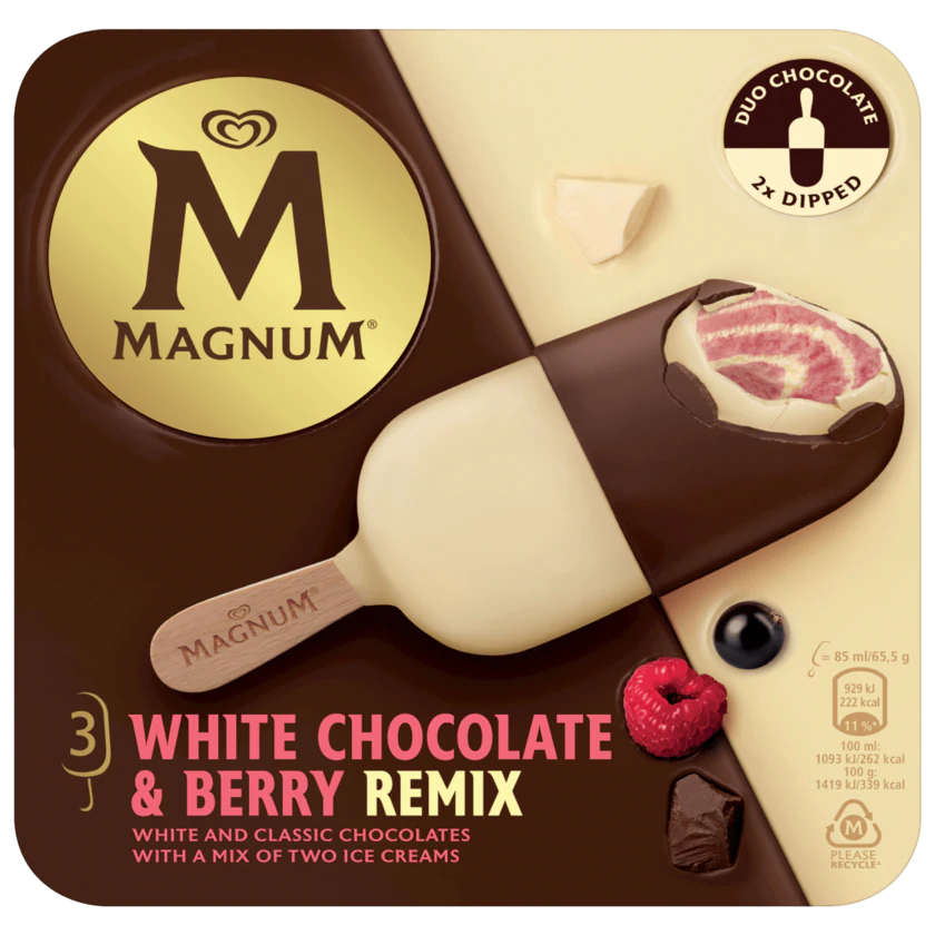 Magnum White Chocolate & Berry Remix 255ml, 3 Stück - 8711327537446