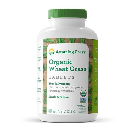 Amazing Grass Wheat Grass Tablets: 100% Whole-Leaf Wheat Grass Powder for Energy, Detox & Immunity Support, 200 Count - 871206919041