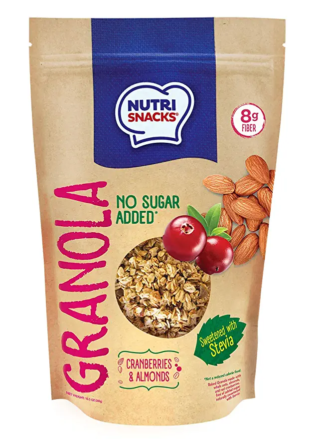  NutriSnacks Cranberries and almonds Granola NO SUGAR ADDED 10.5 oz. With Stevia, Healthy, Natural, 8g Fiber, Prebiotics, Whole grains - 873617005689