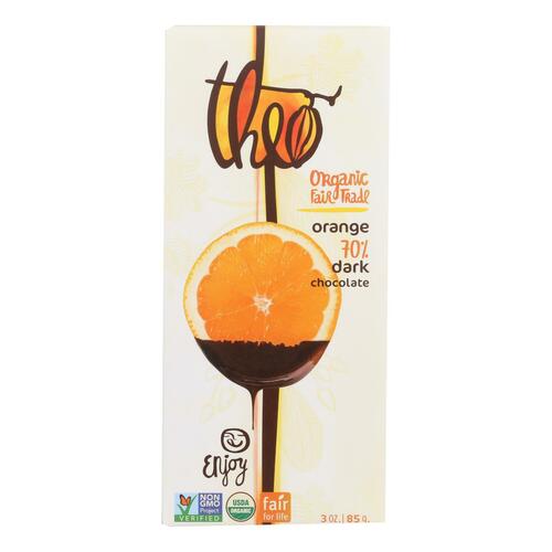 THEO CHOCOLATE: Organic 70% Dark Chocolate Bar Orange, 3 oz - 0874492000691