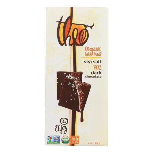 Theo Chocolate Organic Chocolate Bar - Classic - Dark Chocolate - 70 Percent Cacao - Sea Salt - 3 Oz Bars - Case Of 12 - 874492003258