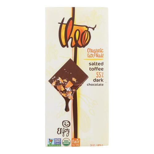Theo Chocolate Salted Toffee - 55 Percent Dark Chocolate - Case Of 12 - 3 Oz. - 874492003814
